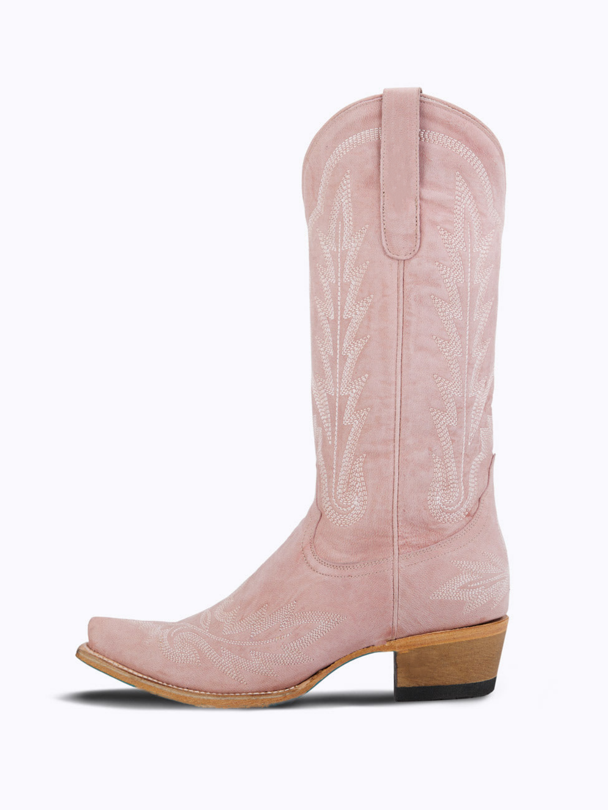 Blush Pink Snip-Toe Embroidery Wide Mid Calf Tall Western Boots For Women