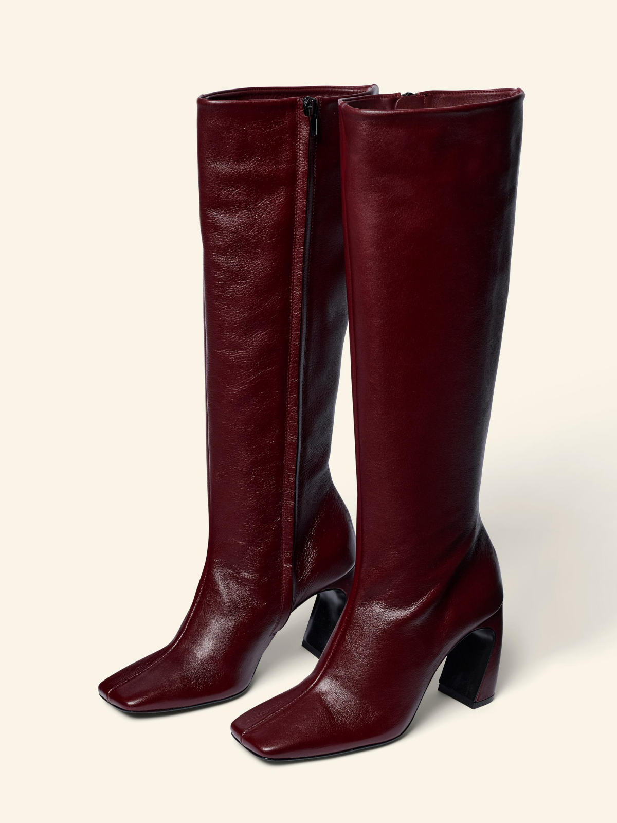 Burgundy Red Square-Toe Full-Zip Tall Knee High Boots