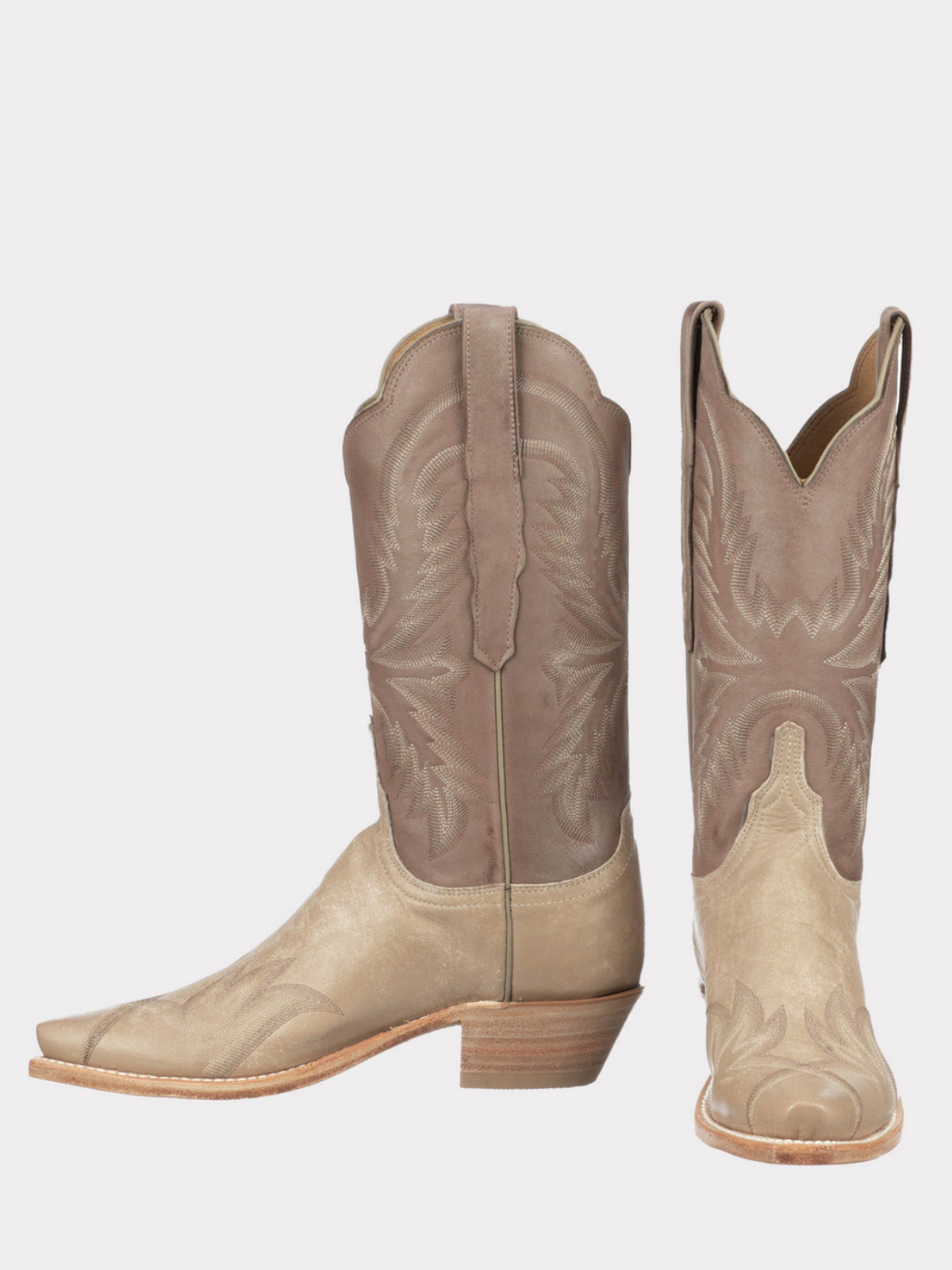 Contrast Tan And Brown Snip-Toe Classic Embroidery Wide Mid Calf Cowgirl Boots