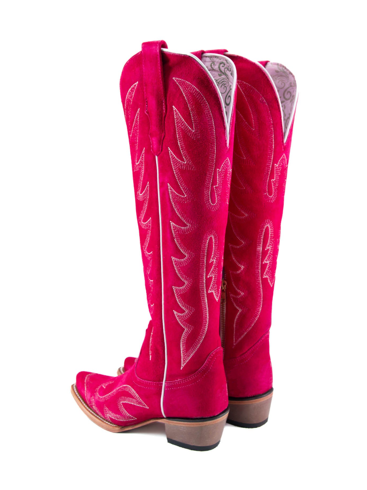 Ruby Red Faux Suede Embroidery Snip-Toe Half-Zip Cowgirl Knee High Tall Boots