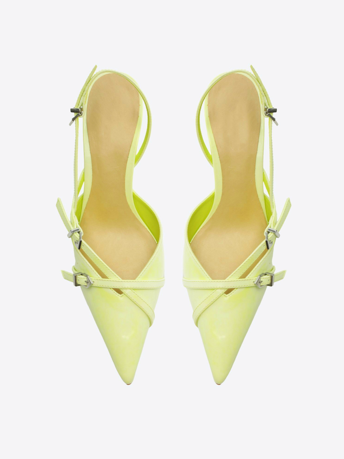 Green Buckled Strappy Kitten Heels Slingback Courts Scarpin Pumps