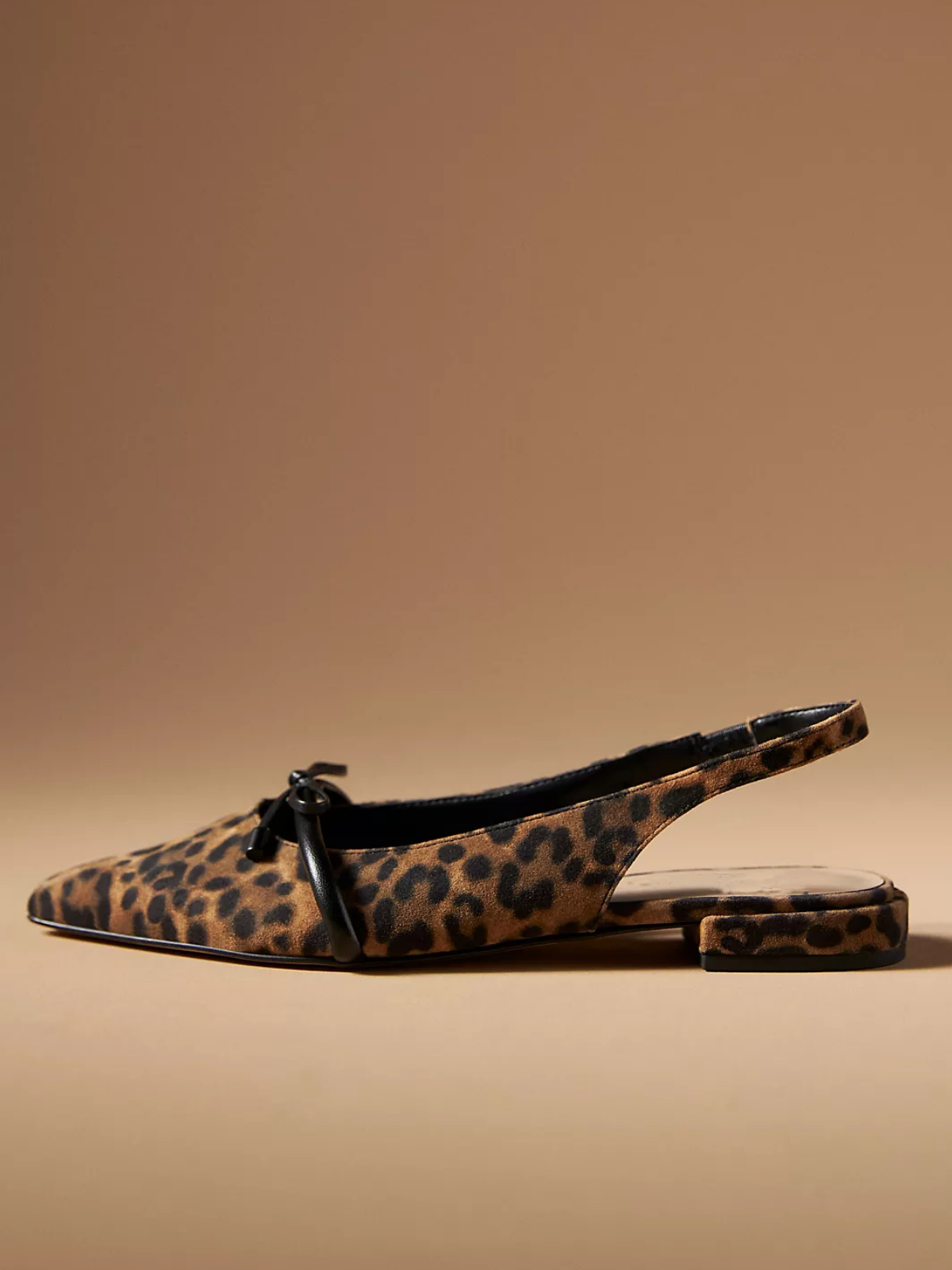 Leopard Faux Suede Pointed-Toe Bow Slingback Flats