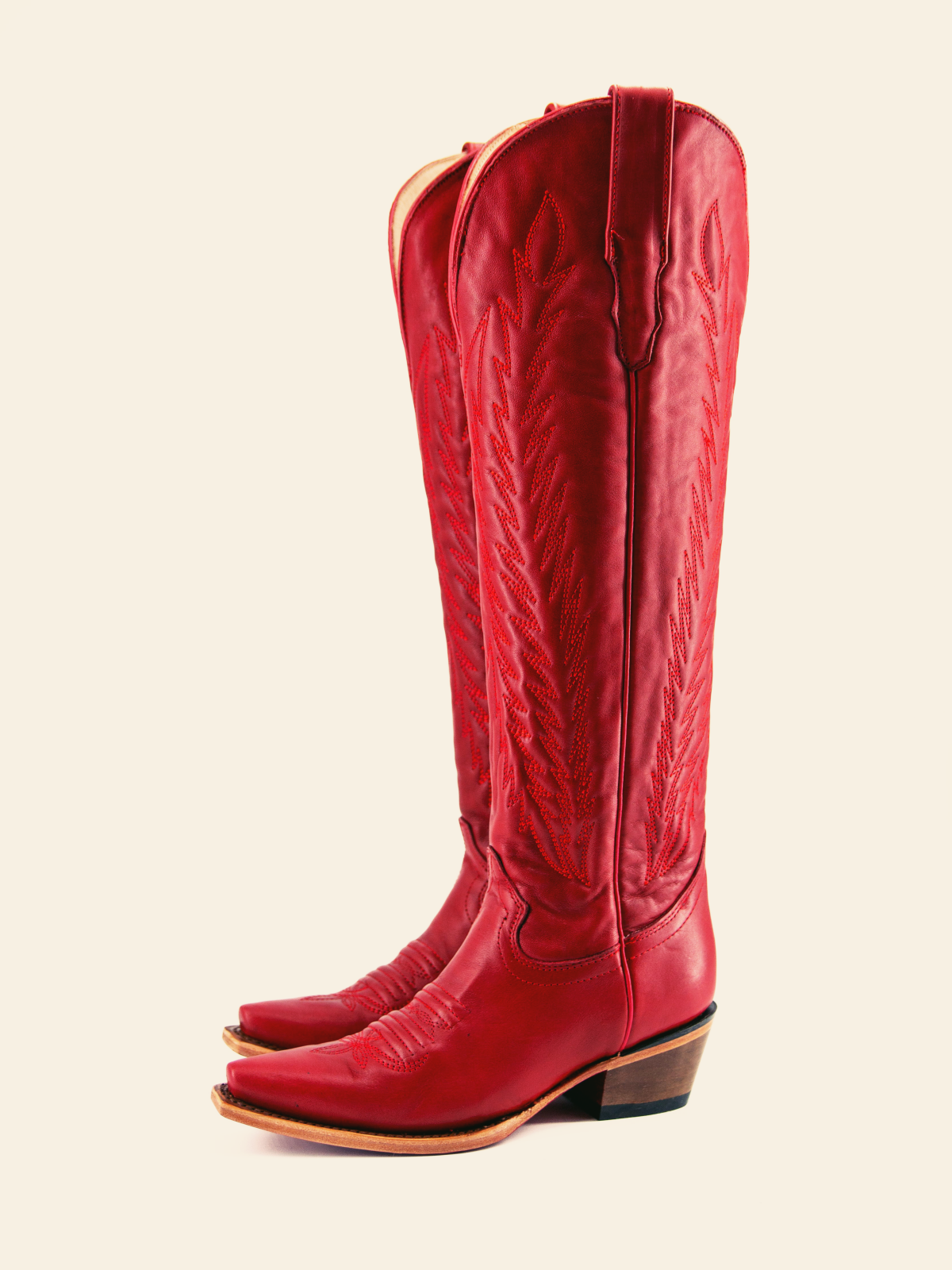 Red Embroidery Snip-Toe Half Zip Cowgirl Mid Calf Western Tall Boots