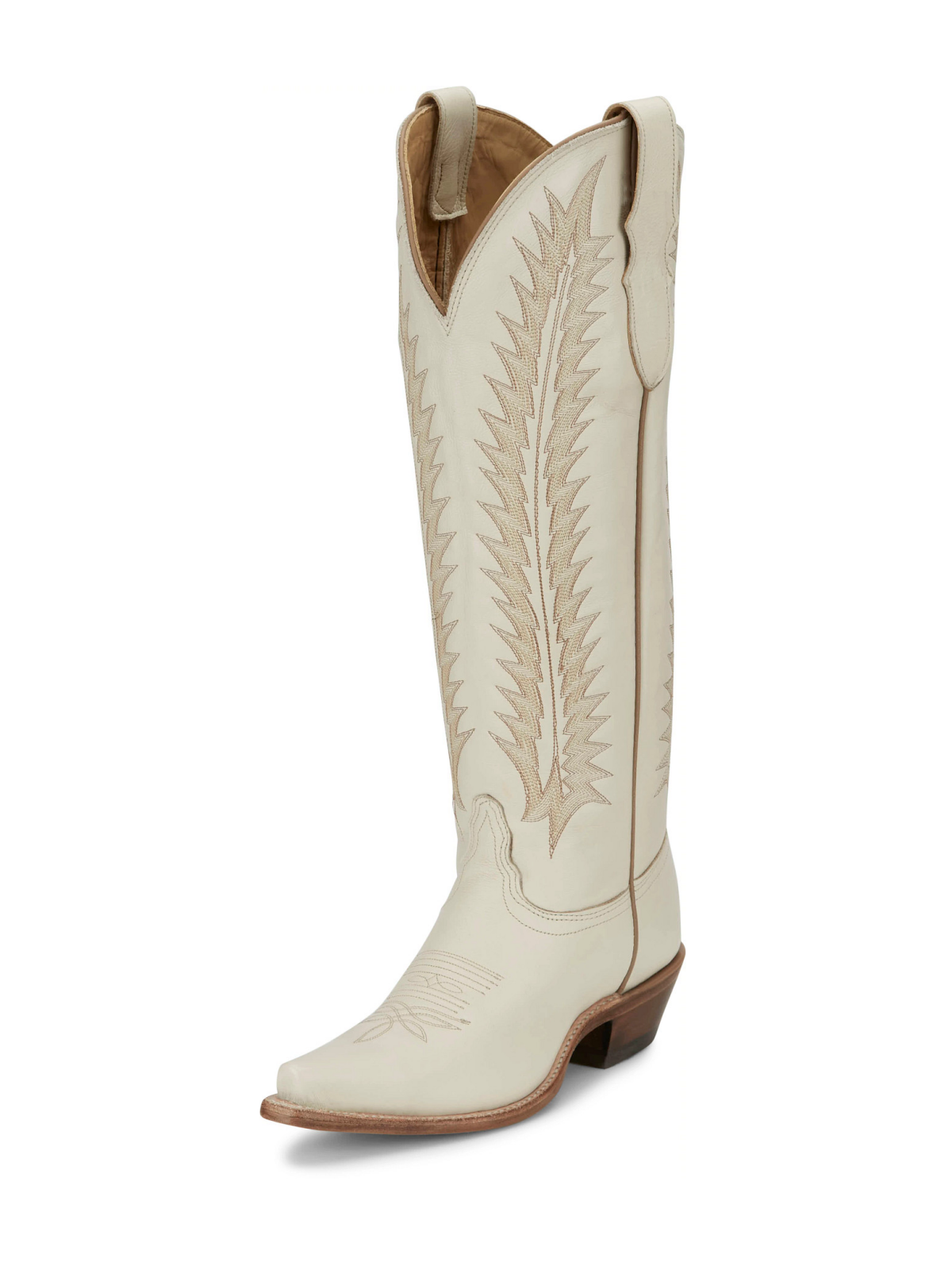 Bone Snip-Toe Wide Calf Embroidery Tall Knee High Cowgirl Boots