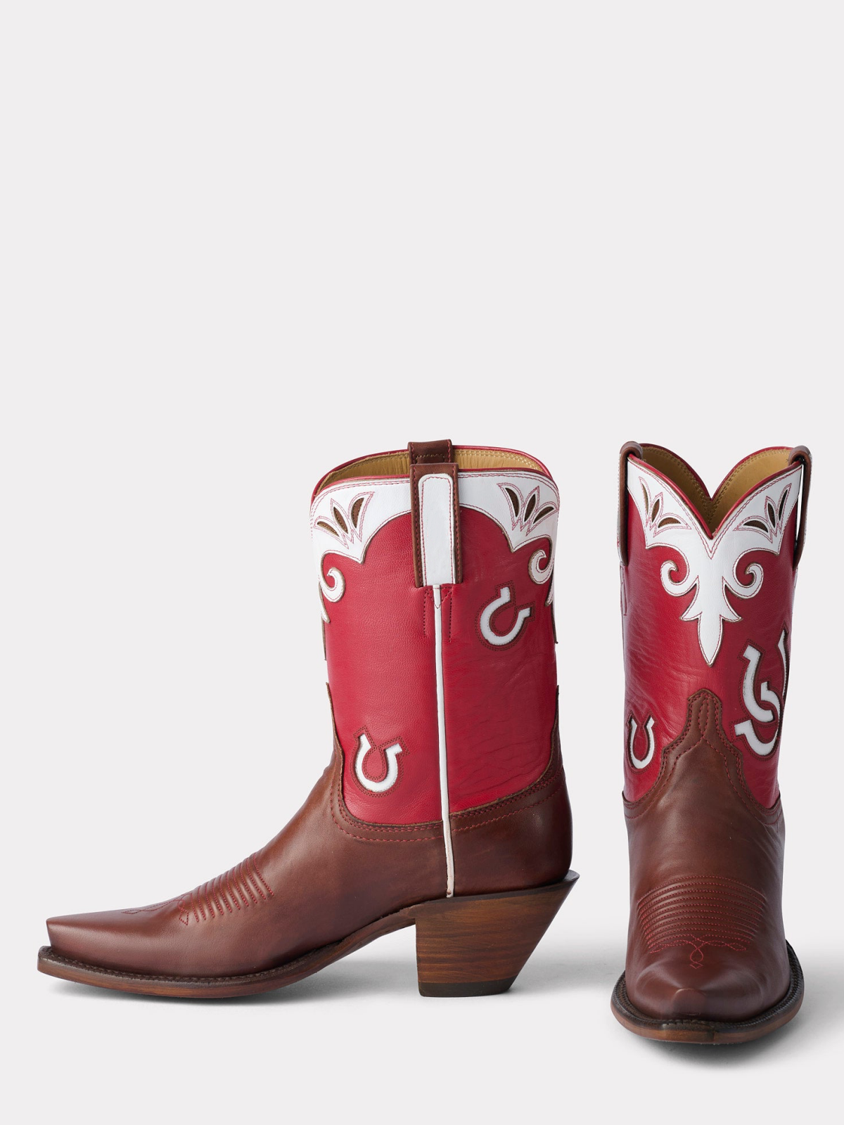 Contrast Tri-Color Snip-Toe "U" Inlay Wide Mid Calf Cowgirl Boots