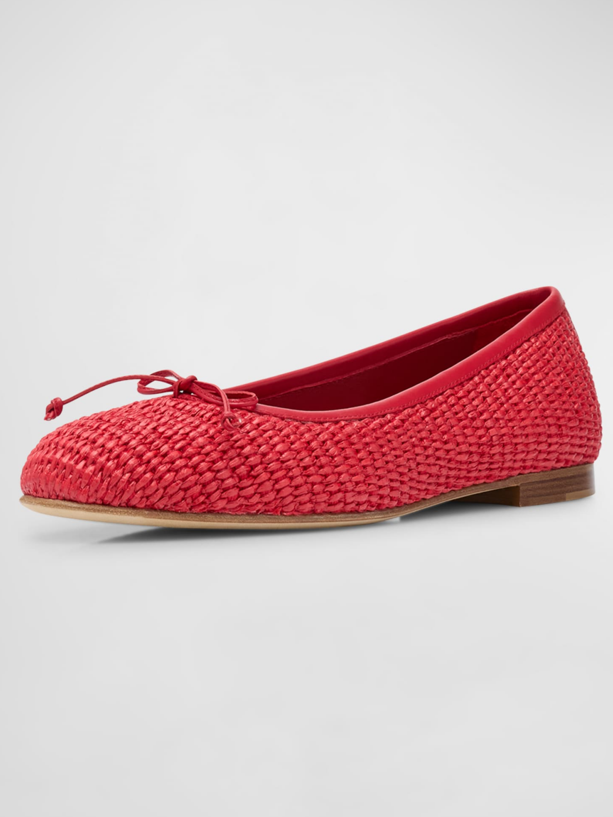 Red Woven Bow Round-Toe Ballerina Flats