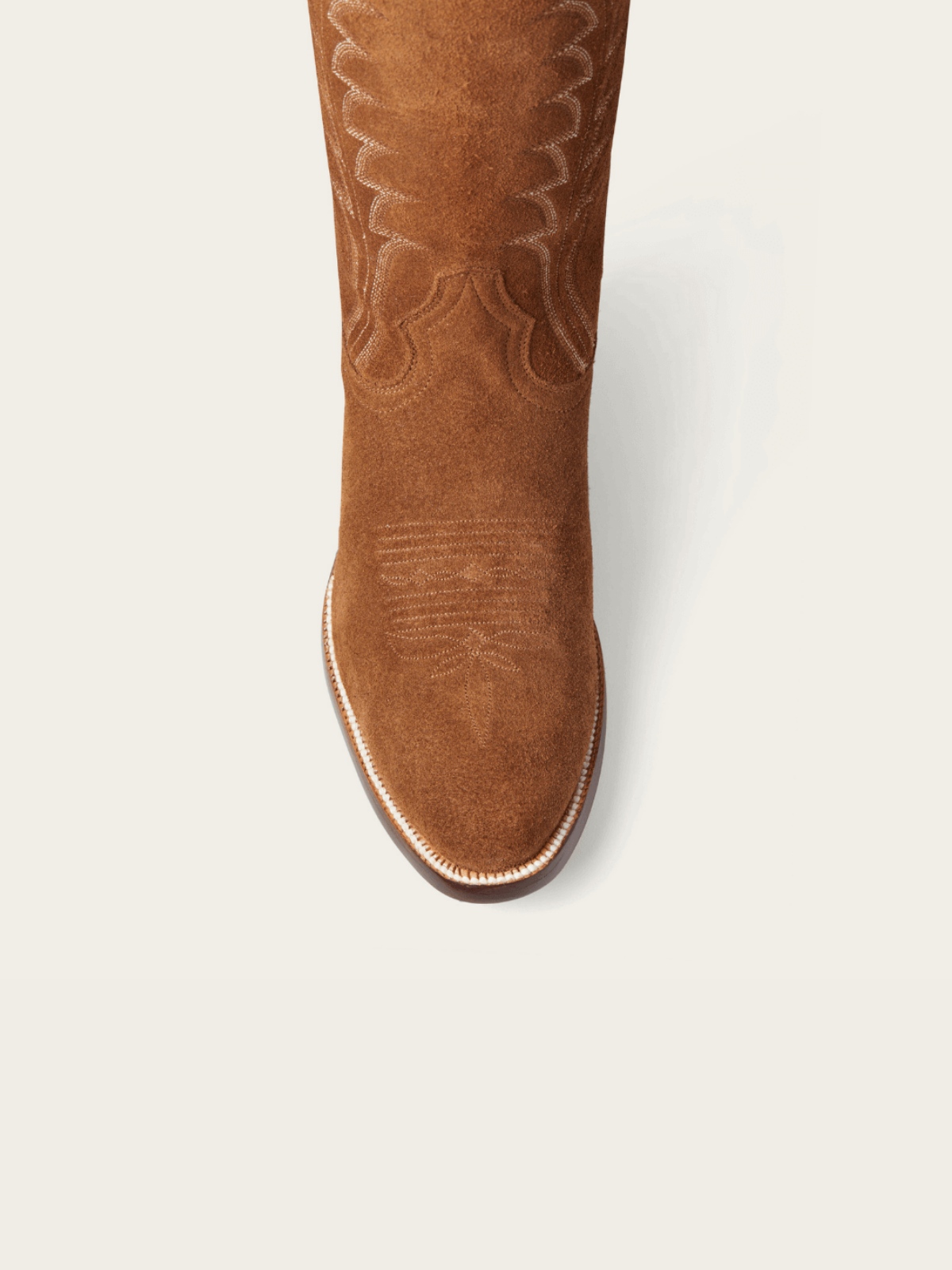 Brown Faux Suede Embroidery Almond-Toe Wide Mid Calf Tall Cowgirl Boots