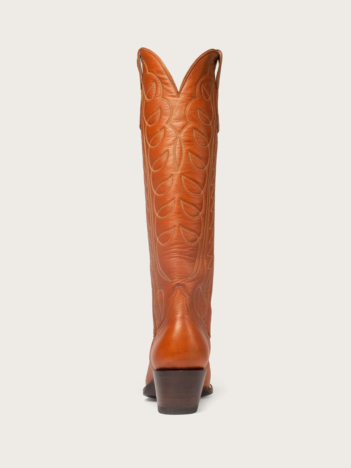 Cinnamon Brown Embroidery Almond-Toe Wide Mid Calf Tall Cowgirl Boots