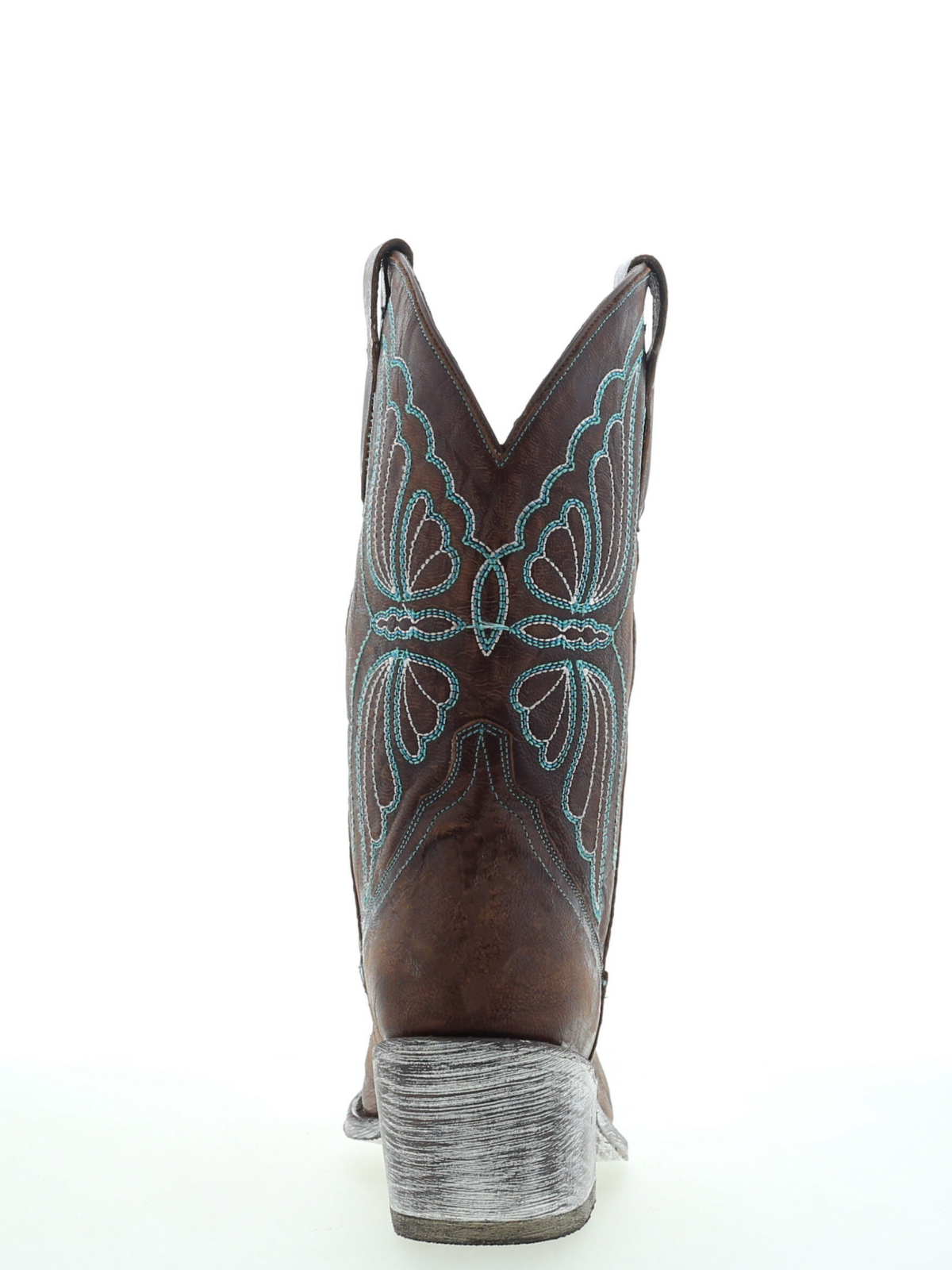 Butterfly Embroidery Almond-Toe Wide Mid Calf Cowgirl Boots - Dark Brown