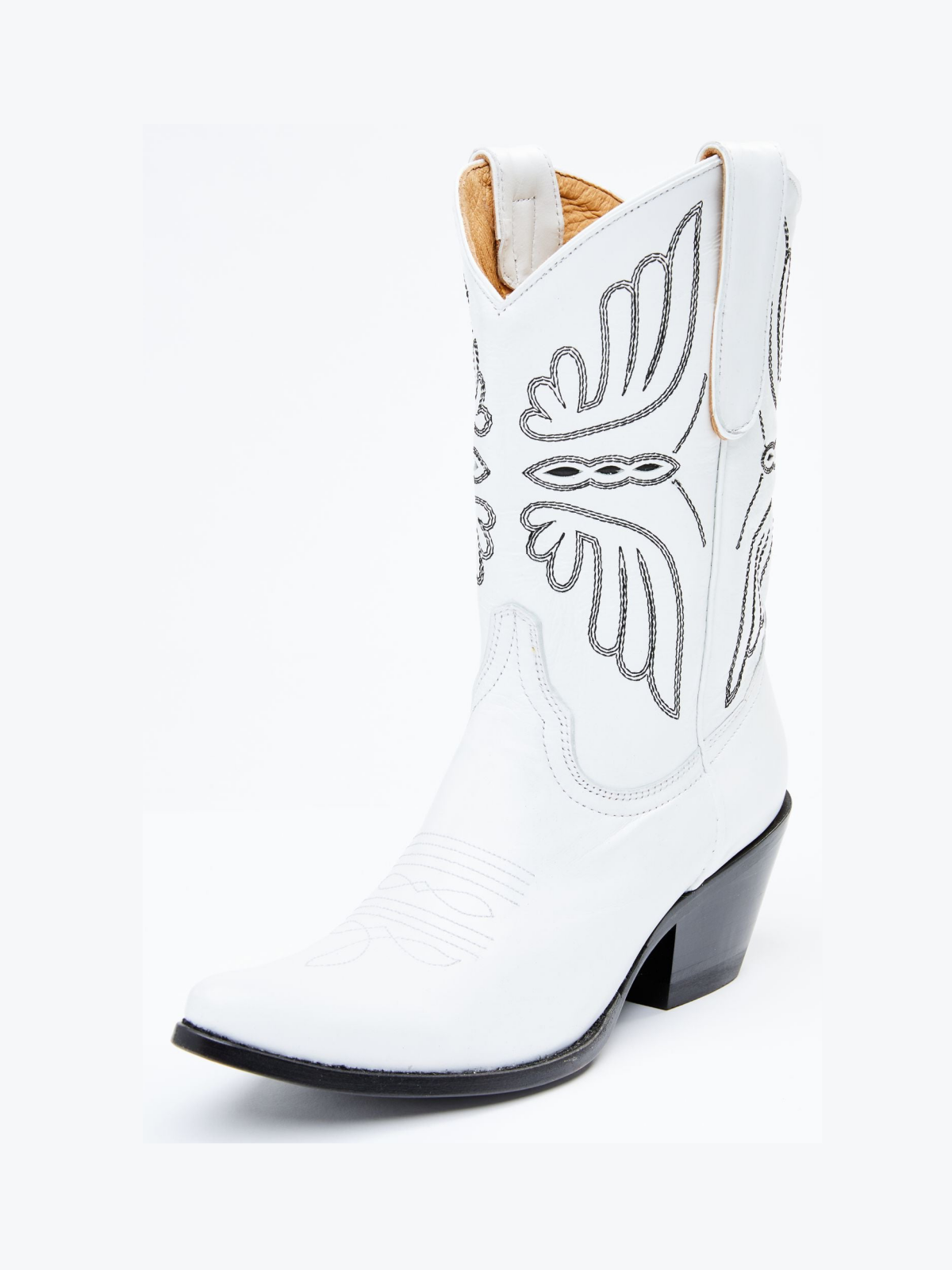 White Butterfly Embroidery Inlay Pointed-Toe Wide Mid Calf Cowgirl Boots