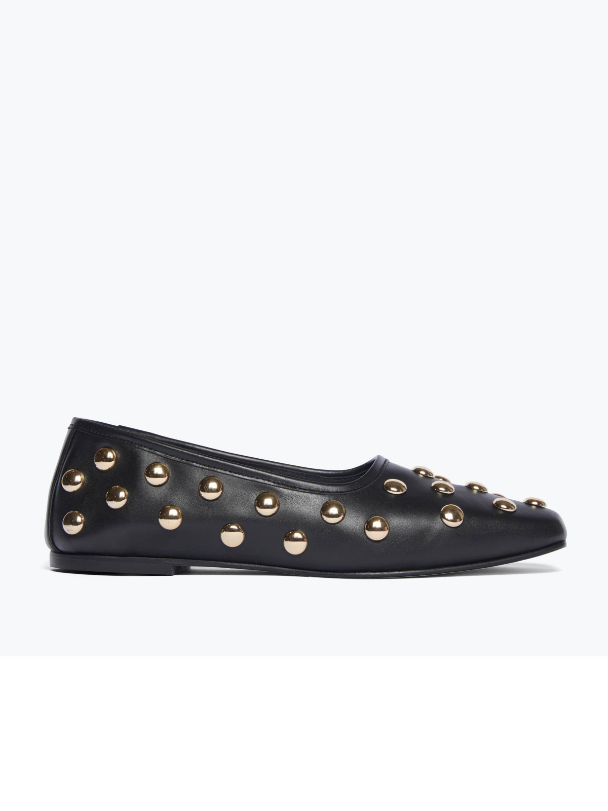 Black Square-Toe Ballet Flats With Gold Studs