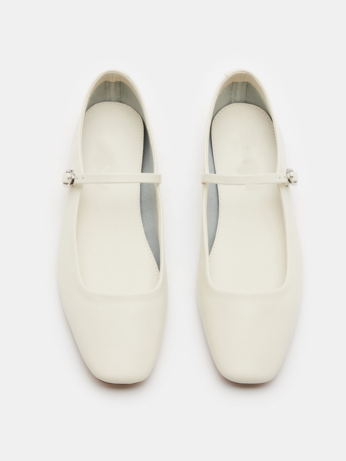 Patent Ivory Square-Toe Bridge Strap Mary Janes Ballet Flats