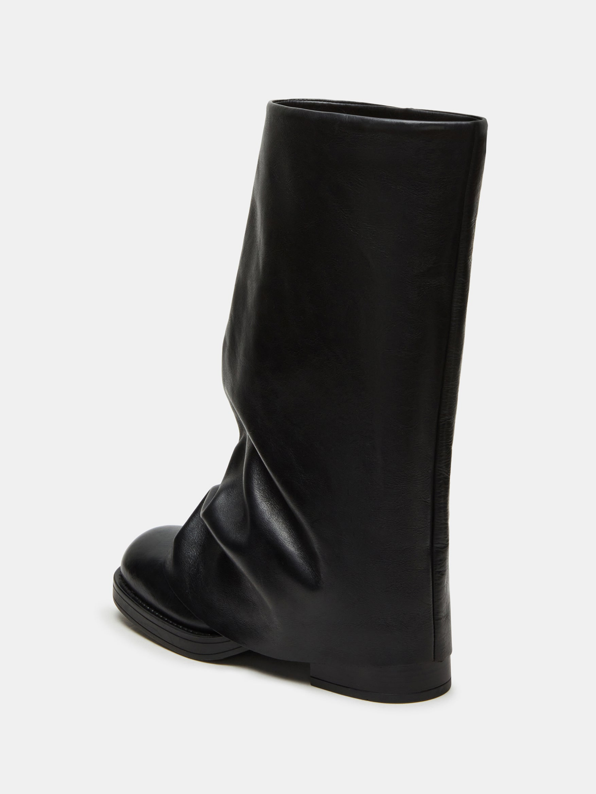 Black Round Square-Toe Fold-Over Wide Mid Calf Cowgirl Boots