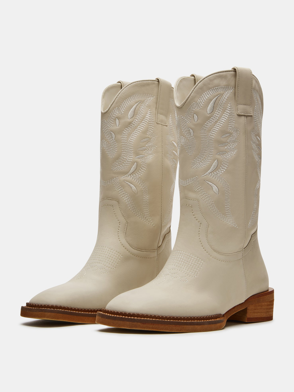 Bone Square-Toe Classic Embroidery Wide Mid Calf Cowgirl Boots