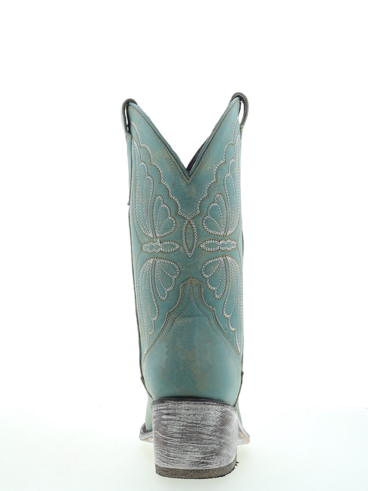 Butterfly Embroidery Almond-Toe Wide Mid Calf Cowgirl Boots - Aqua