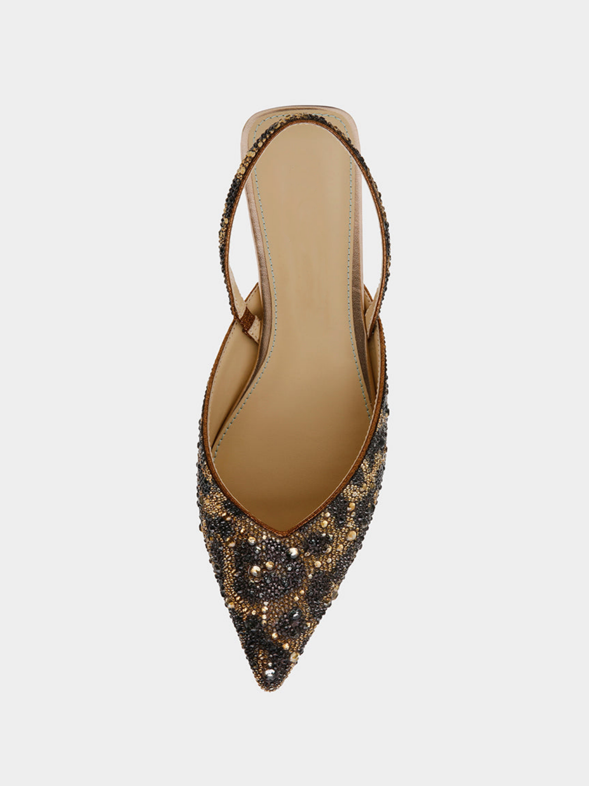 Leopard Pointed-Toe Rhinestone Slingback Ballet Flats