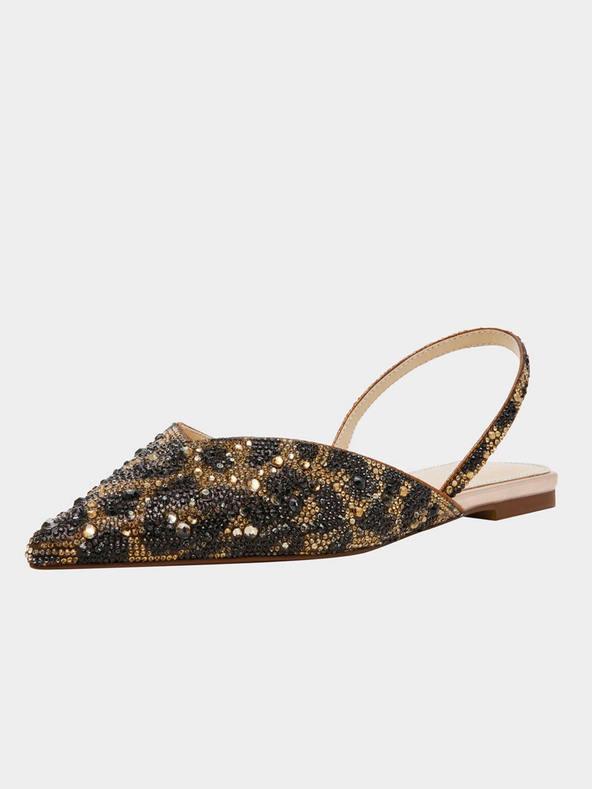 Leopard Pointed-Toe Rhinestone Slingback Ballet Flats