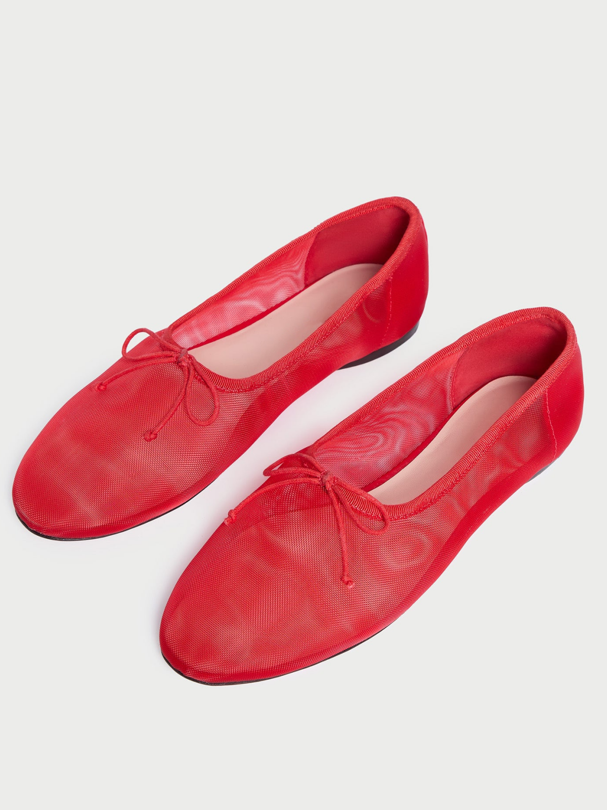 Red Mesh Almond-Toe Ballet Bow Flats