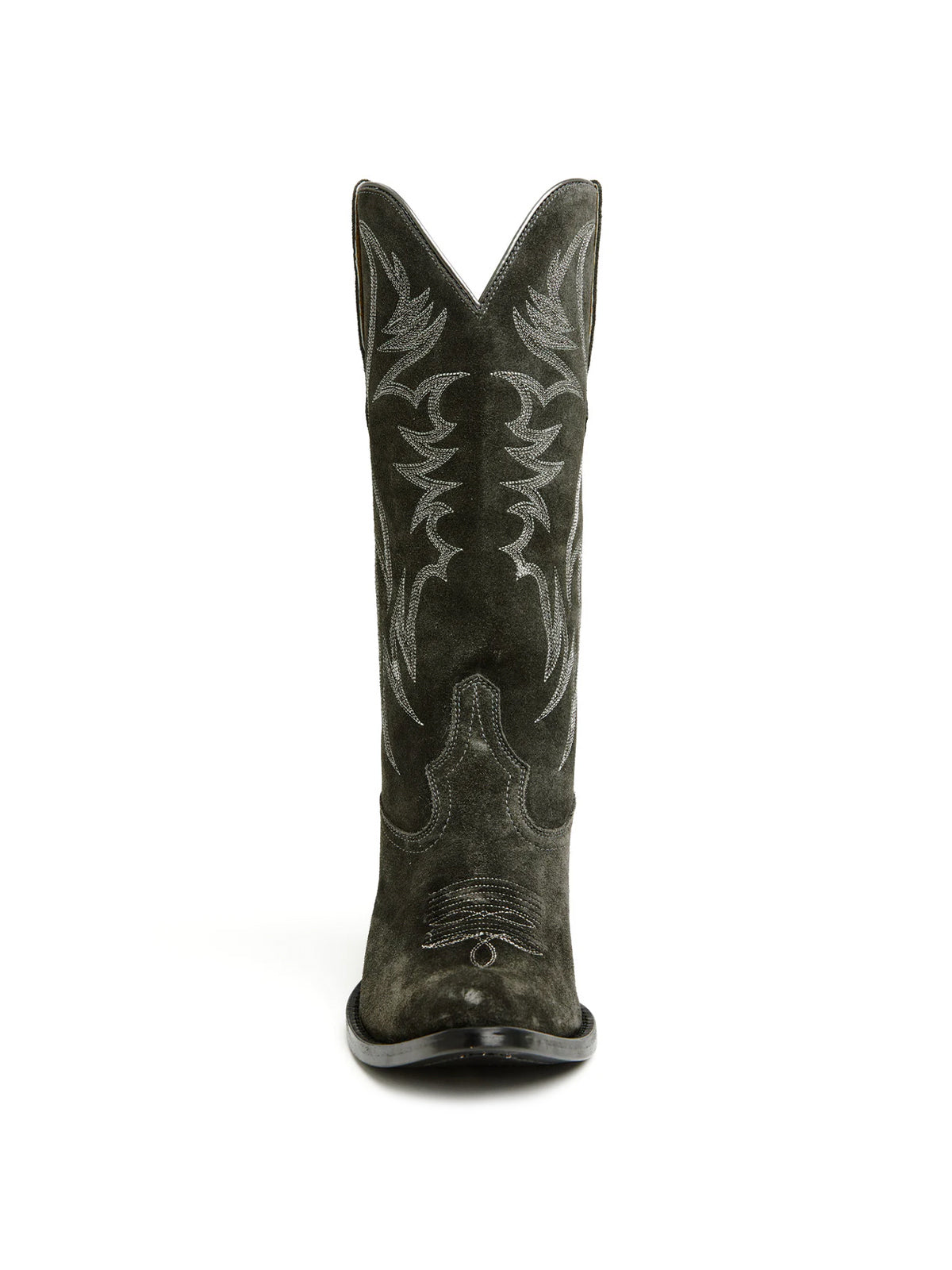 Faux Suede Wings Embroidery Pointed-Toe Mid Calf Cowgirl Boots - Charcoal