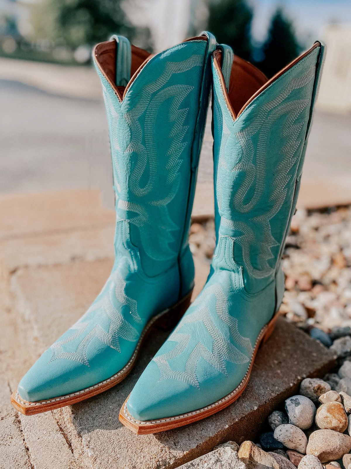 Turquoise Embroidery Snip-Toe Wide Mid Calf Cowgirl Boots Western Tall Boots