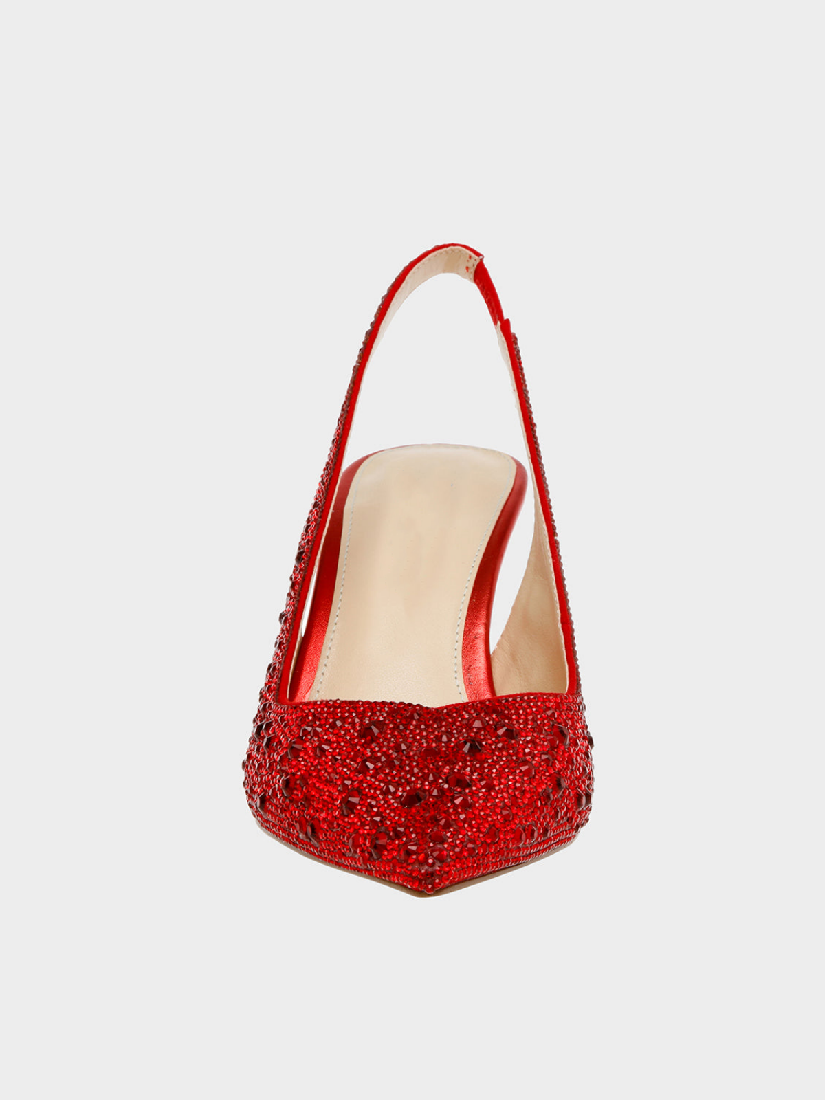 Red Faux Suede Pointed-Toe Rhinestone Slingback Kitten Heels