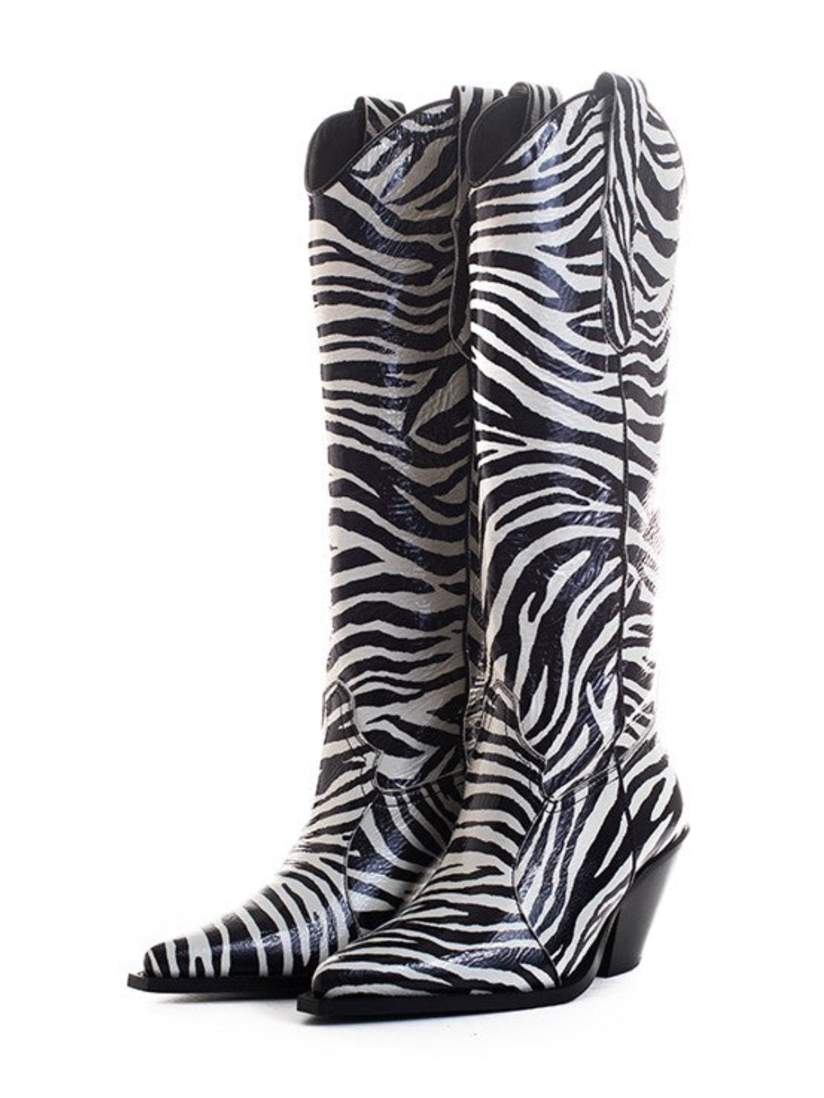 Zebra Stripe Pointed-Toe Wide Calf Tall Knee High Cowgirl Boots