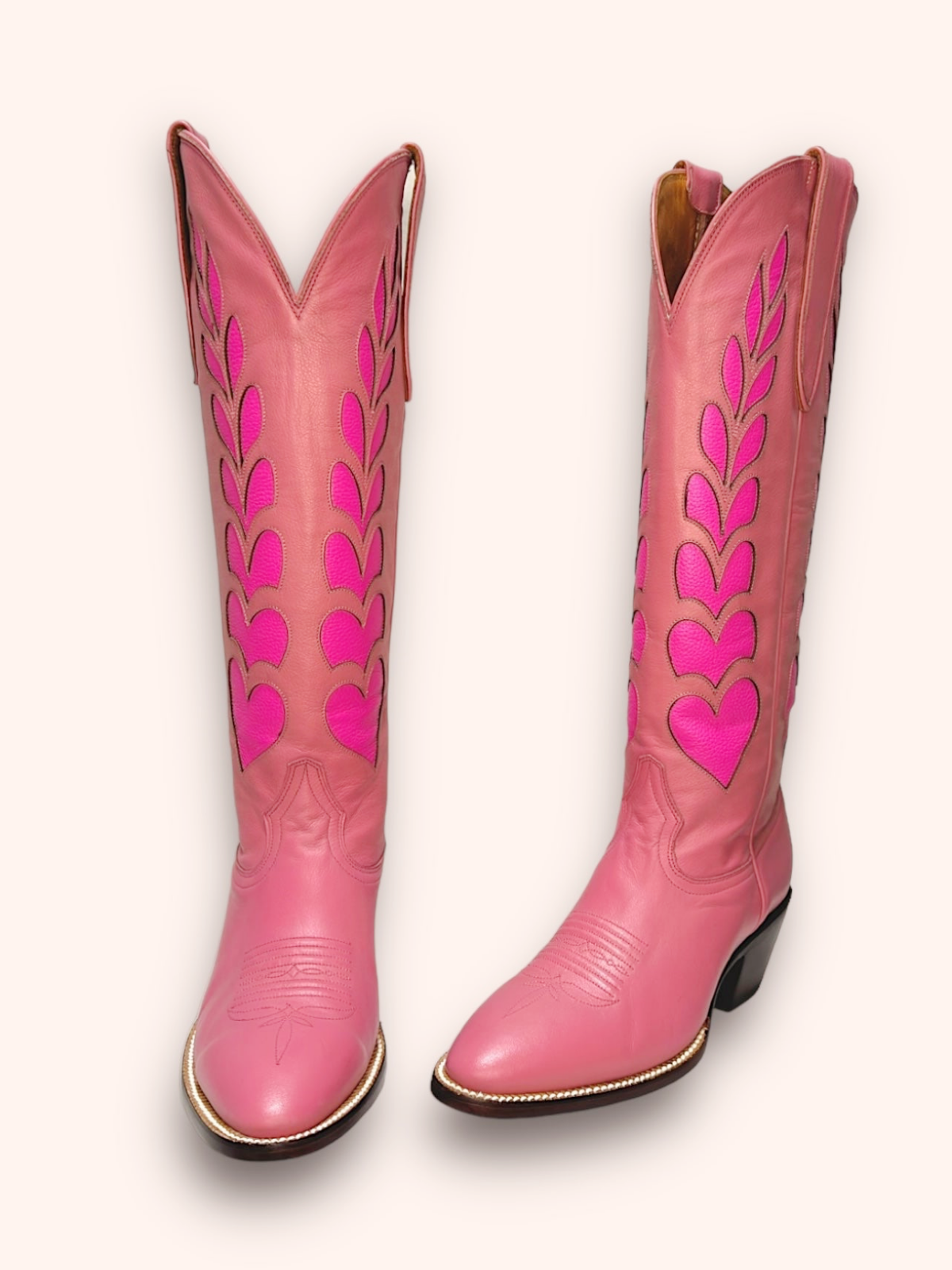 Heart Inaly Almond-Toe Wide Mid Calf Tall Cowgirl Boots - Pink