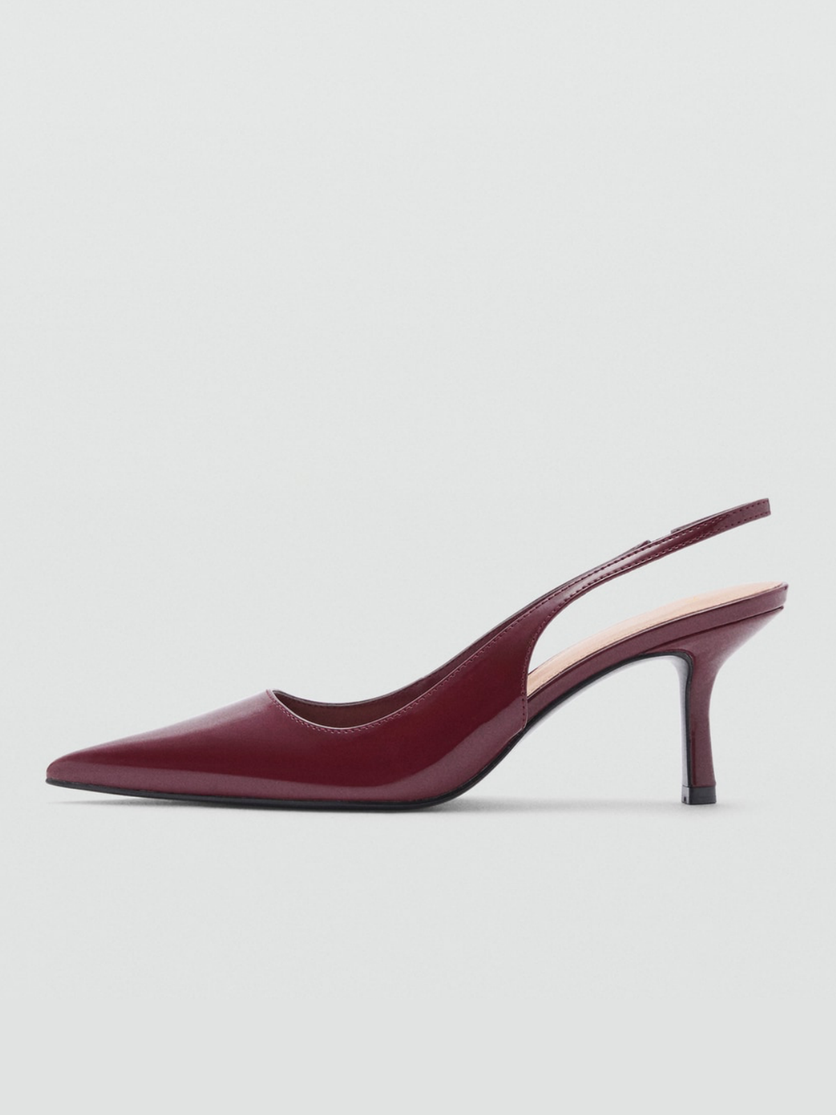 Burgundy Patent Pointed-Toe Slingback Kitten Heels