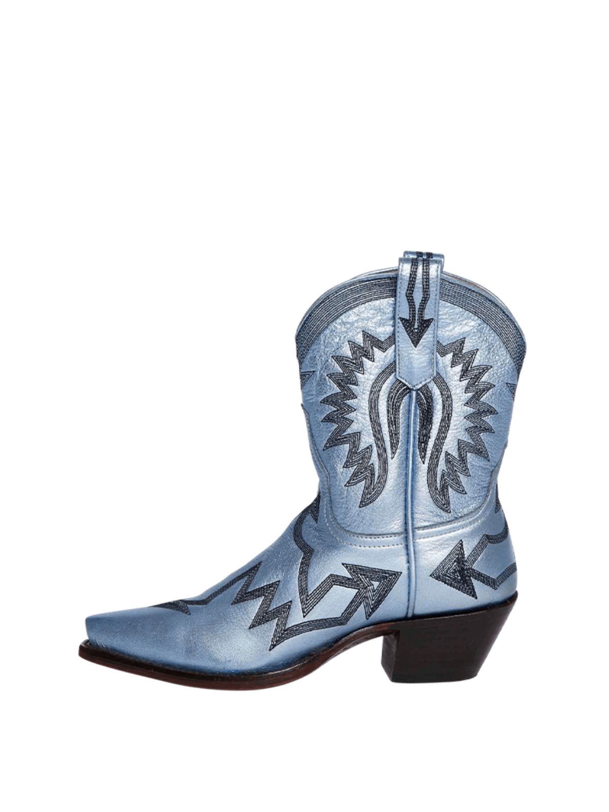 Metallic Embroidery Snip-Toe Wide Mid Calf Cowgirl Boots - Light Blue