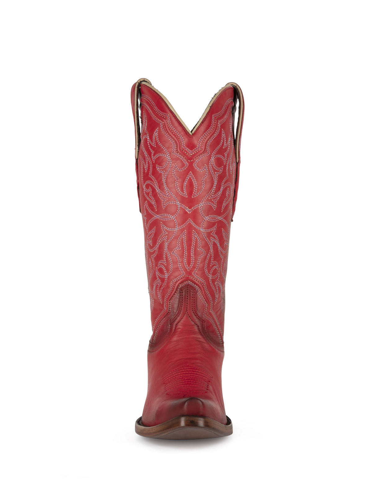 Burnish Red Vegan Leather Snip-Toe Embroidery Wide Mid Calf Cowgirl Tall Boots