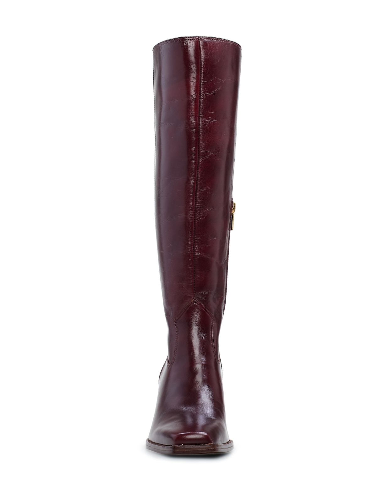 Wine Red Square-Toe Half-Zip Mid Calf Western Boots