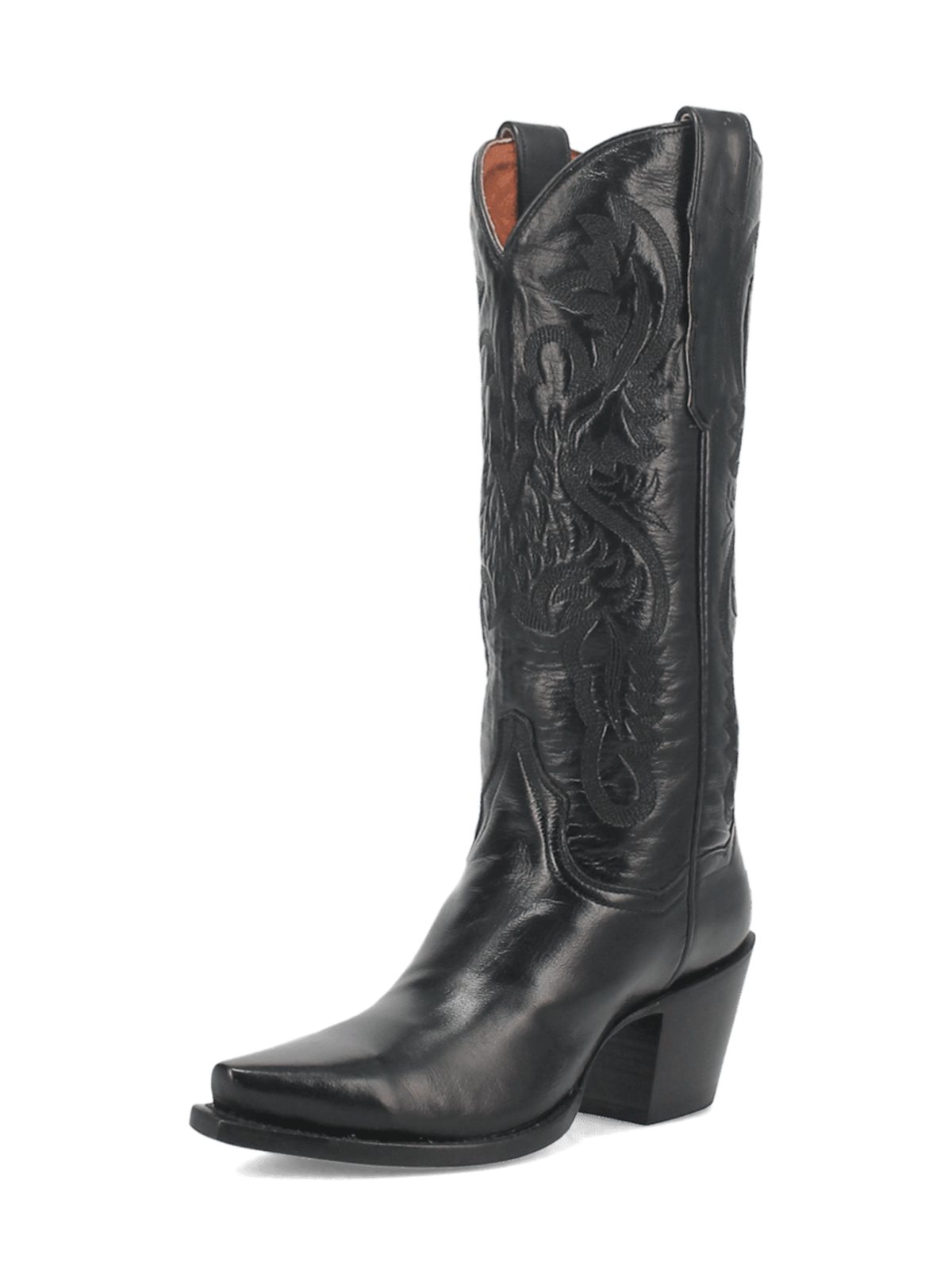 Black Snip-Toe Western Embroidery Wide Mid Calf Cowgirl Boots