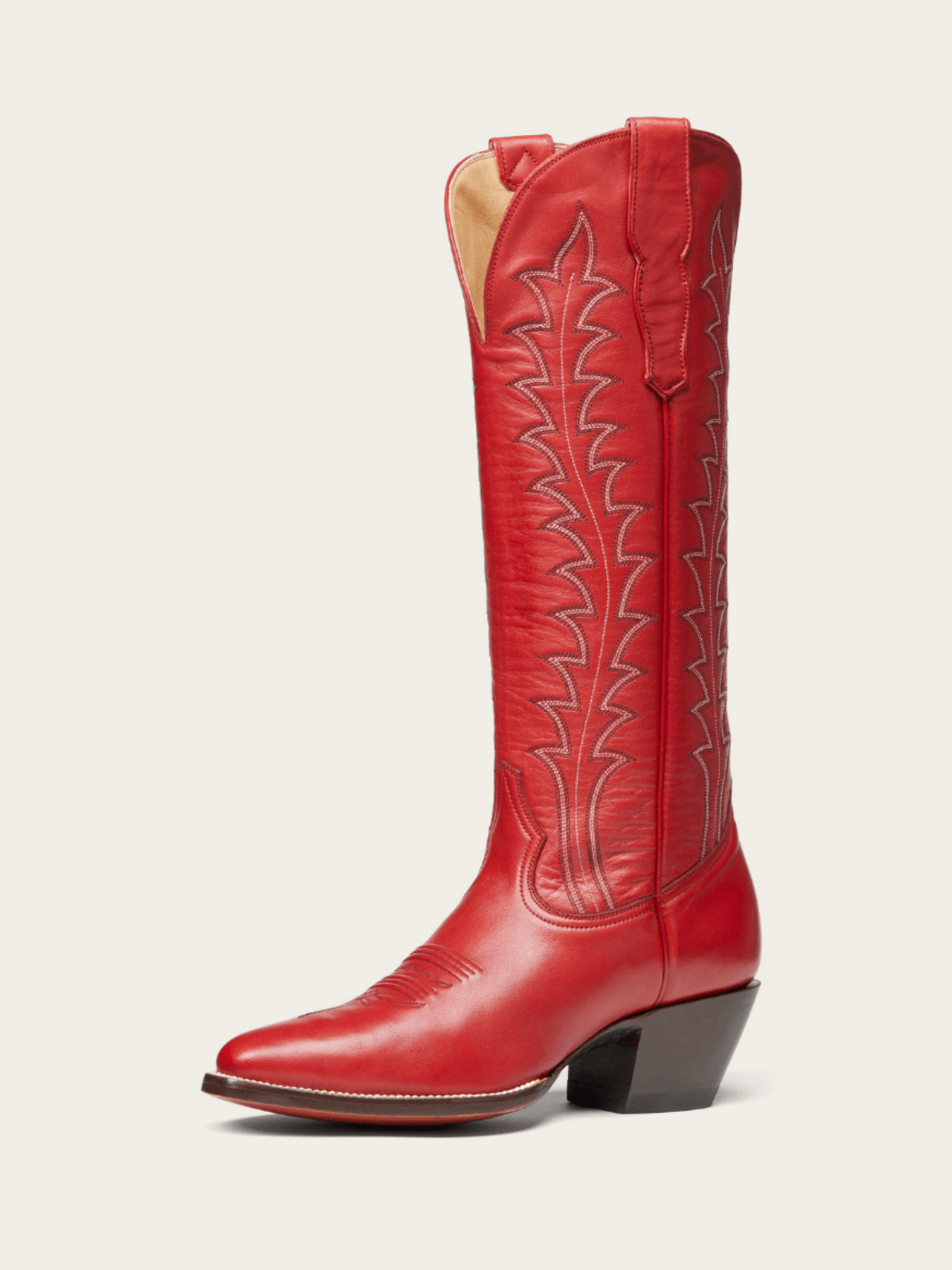 Red Vegan Leather Embroidery Almond-Toe Wide Mid Calf Tall Cowgirl Boots