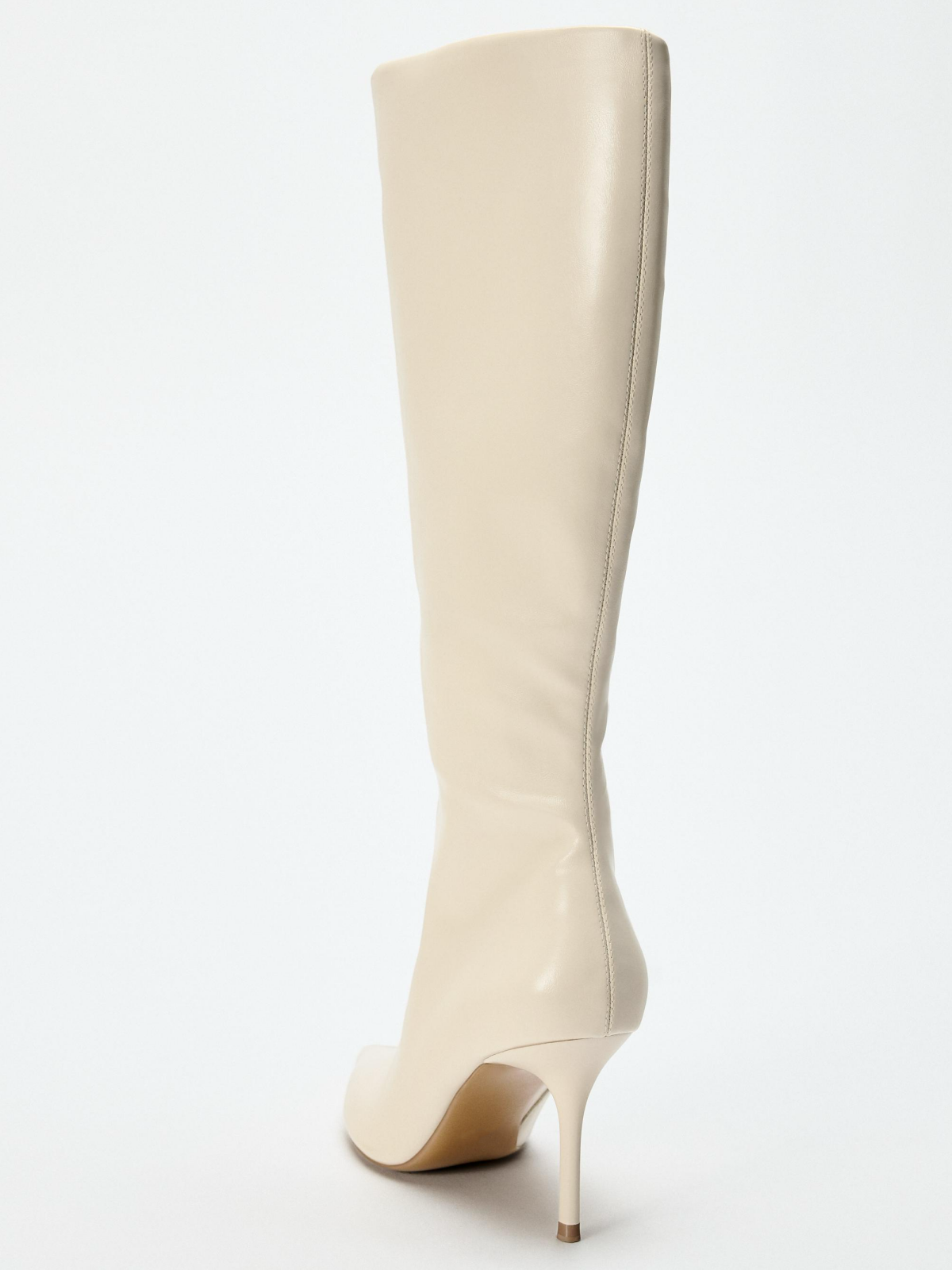 Ivory Pointed-Toe Full-Zip Mid Calf Stiletto Boots