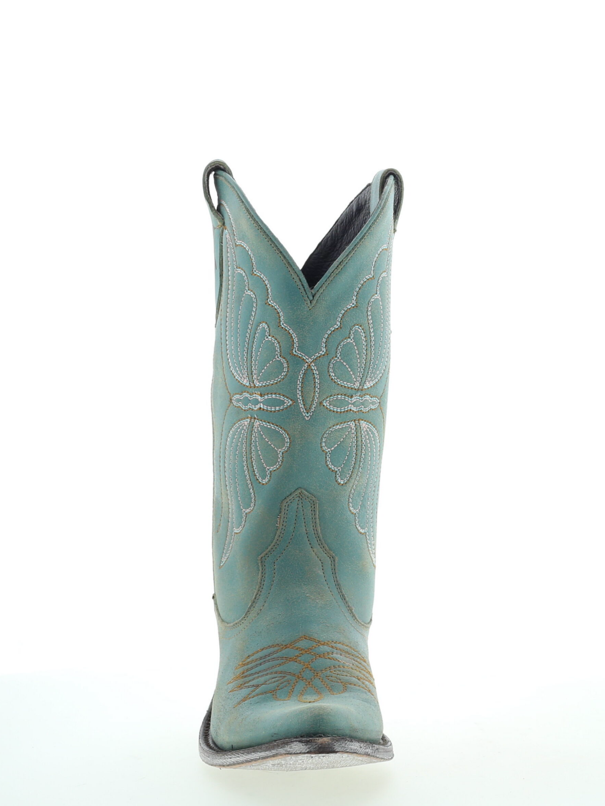 Butterfly Embroidery Almond-Toe Wide Mid Calf Cowgirl Boots - Aqua