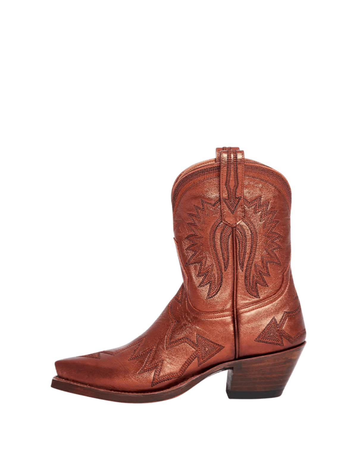 Metallic Embroidery Snip-Toe Wide Mid Calf Cowgirl Boots - Burnt Orange