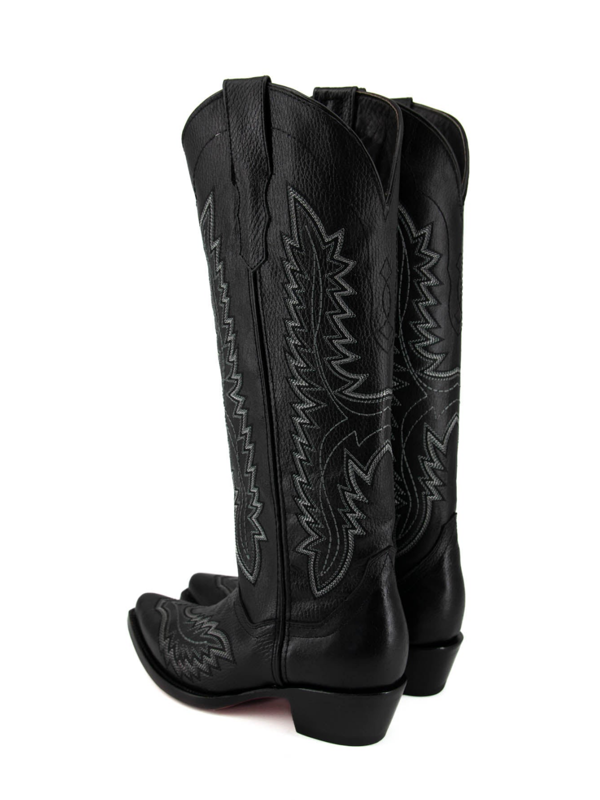 Black Snip-Toe Tall Classic Embroidery Wide Calf Knee High Cowgirl Boots