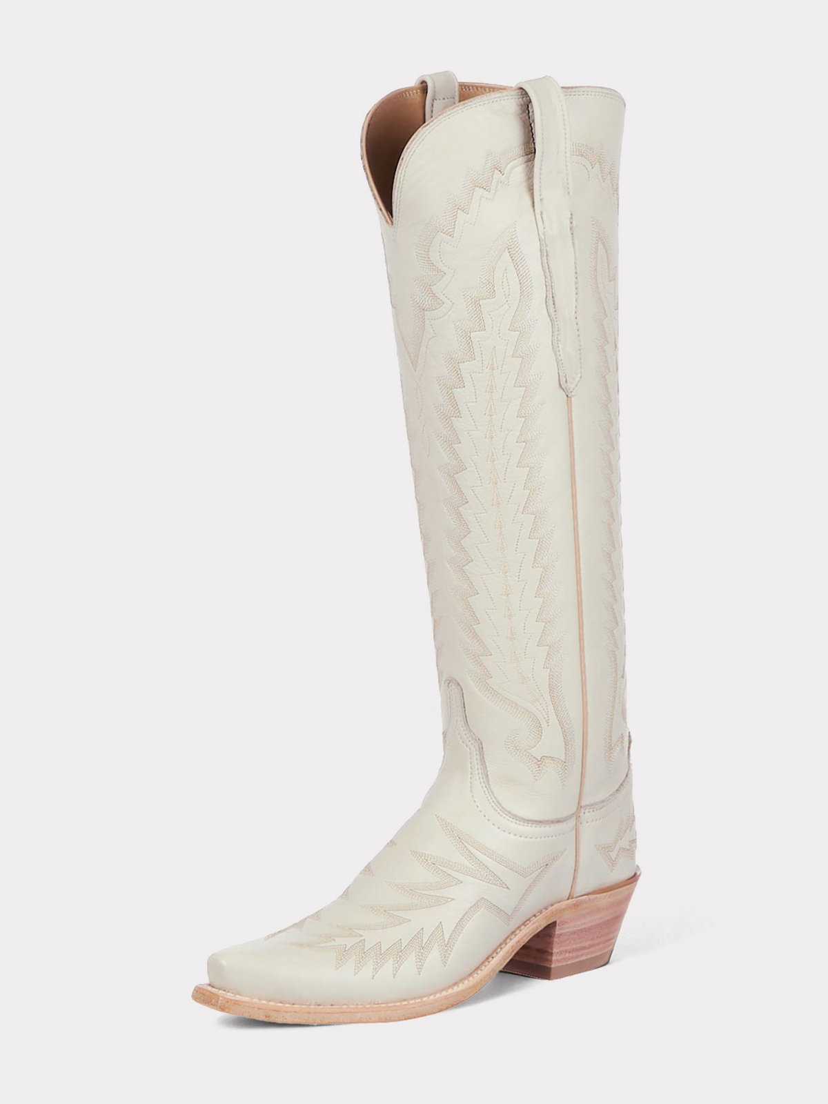 Snip-Toe Embroidery Wide Calf Knee High Tall Cowgirl Boots - Cream