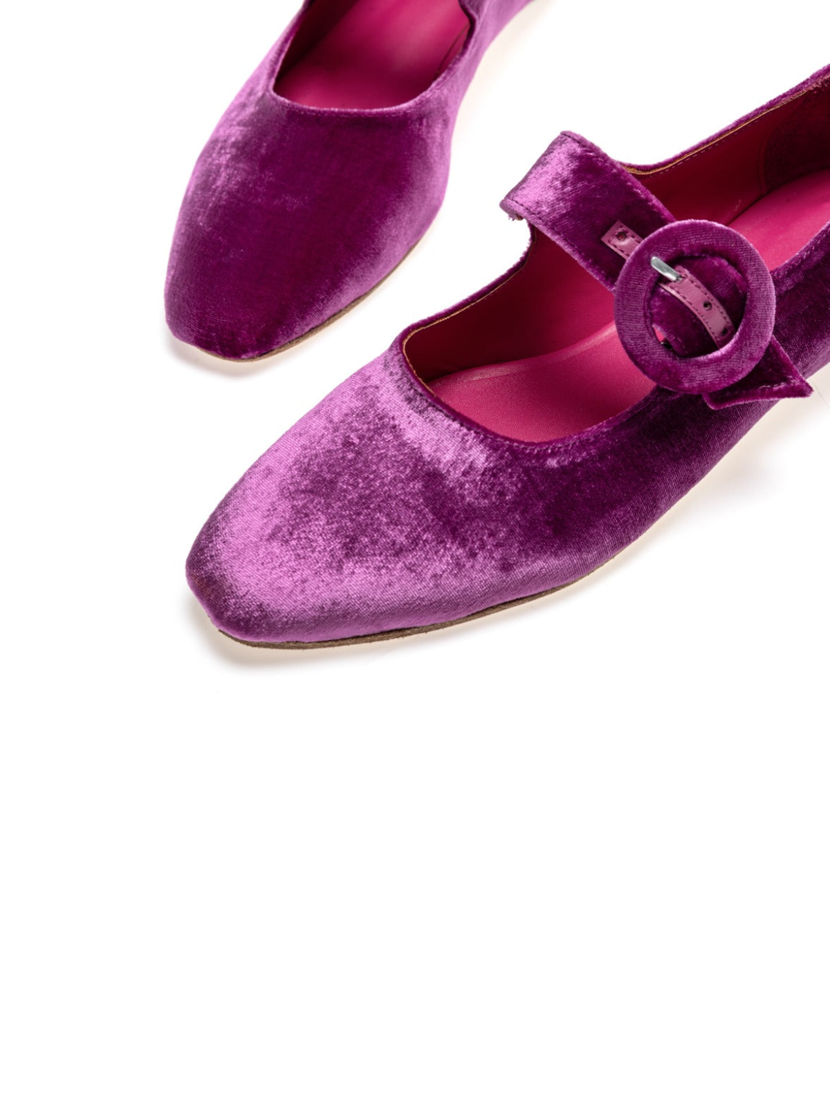 Mulberry Velvet Elongated Ballet Flats Mary Janes With Oversized Buckle