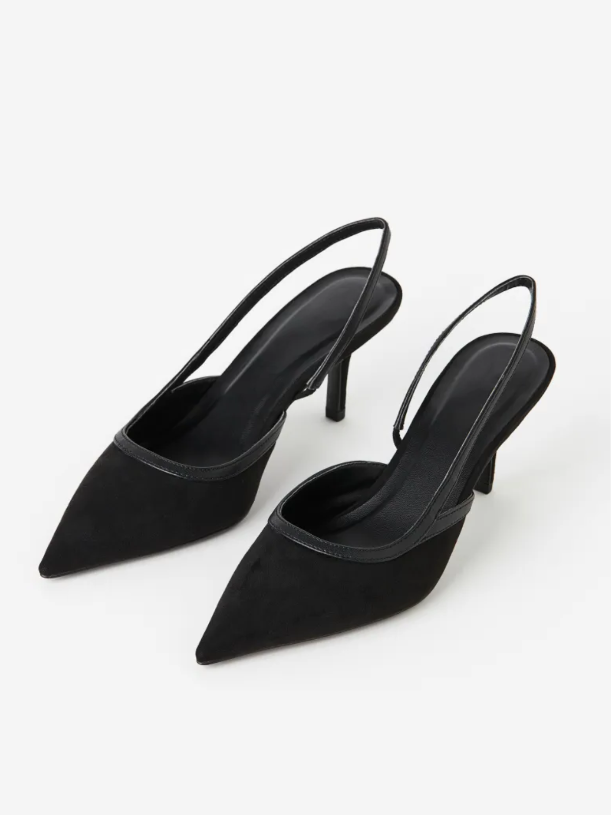 Black Faux Suede Pointy Kitten Heels Pumps Slingbacks