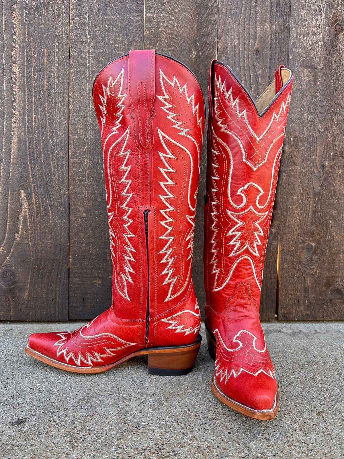 White Eagle Embroidery Snip-Toe Wide Calf Knee High Tall Cowgirl Boots - Red