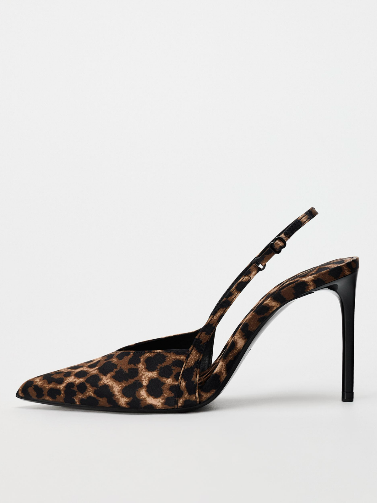 Leopard Print Cloth Pointed-Toe Adjustable Buckle Back Strap Slingback High Heels