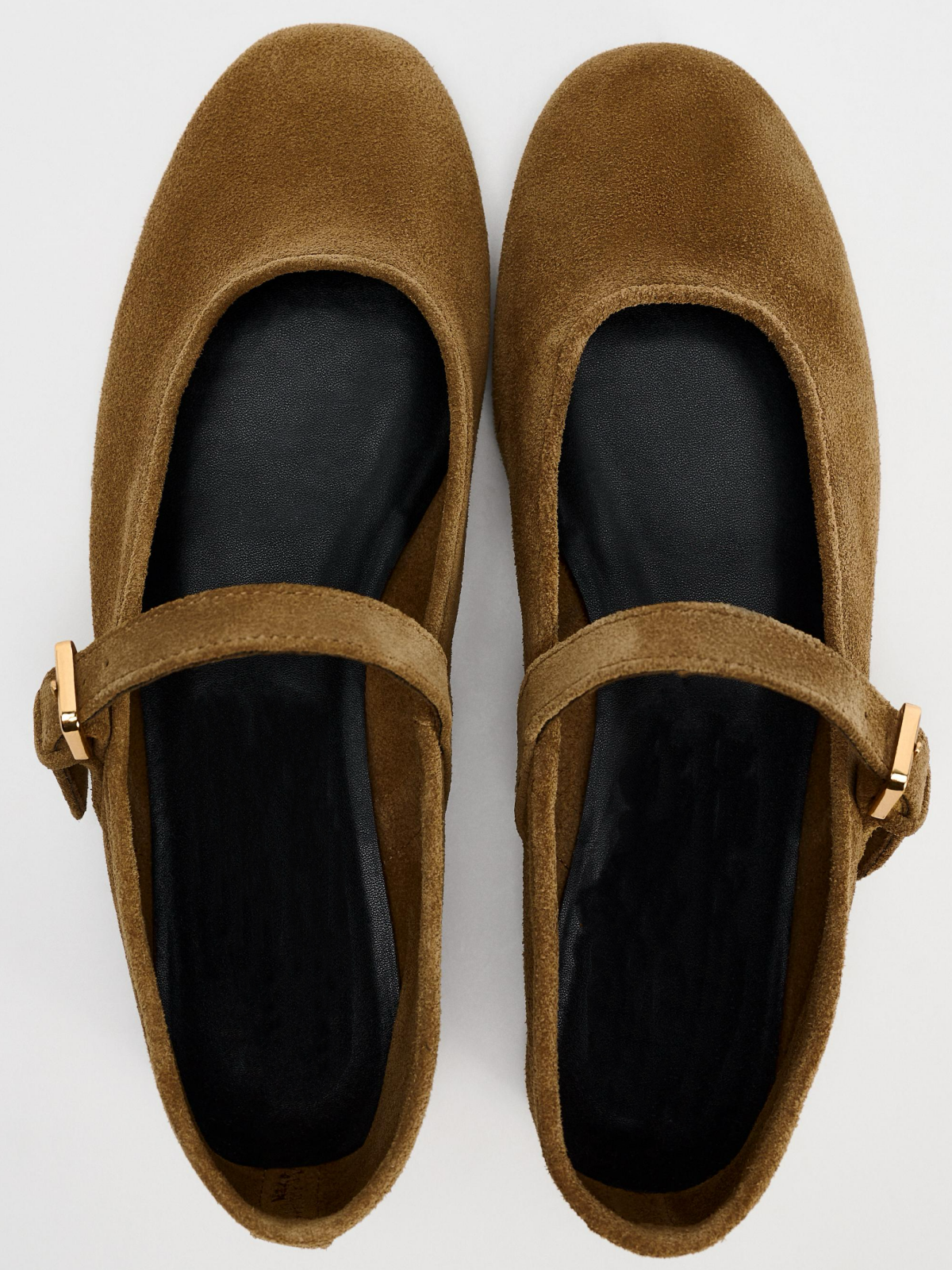 Dark Tan Faux Suede Round-Toe Buckle Closure At Instep Ballet Flats