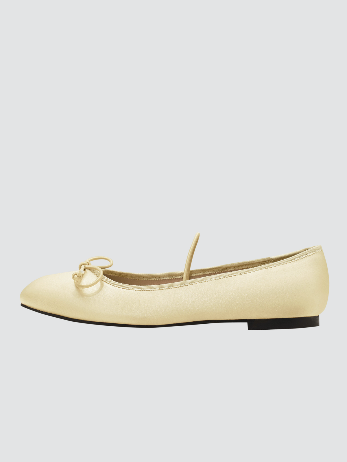 Women's Champagne Satin Bow Ballet Flats Mary Janes With Square Toe