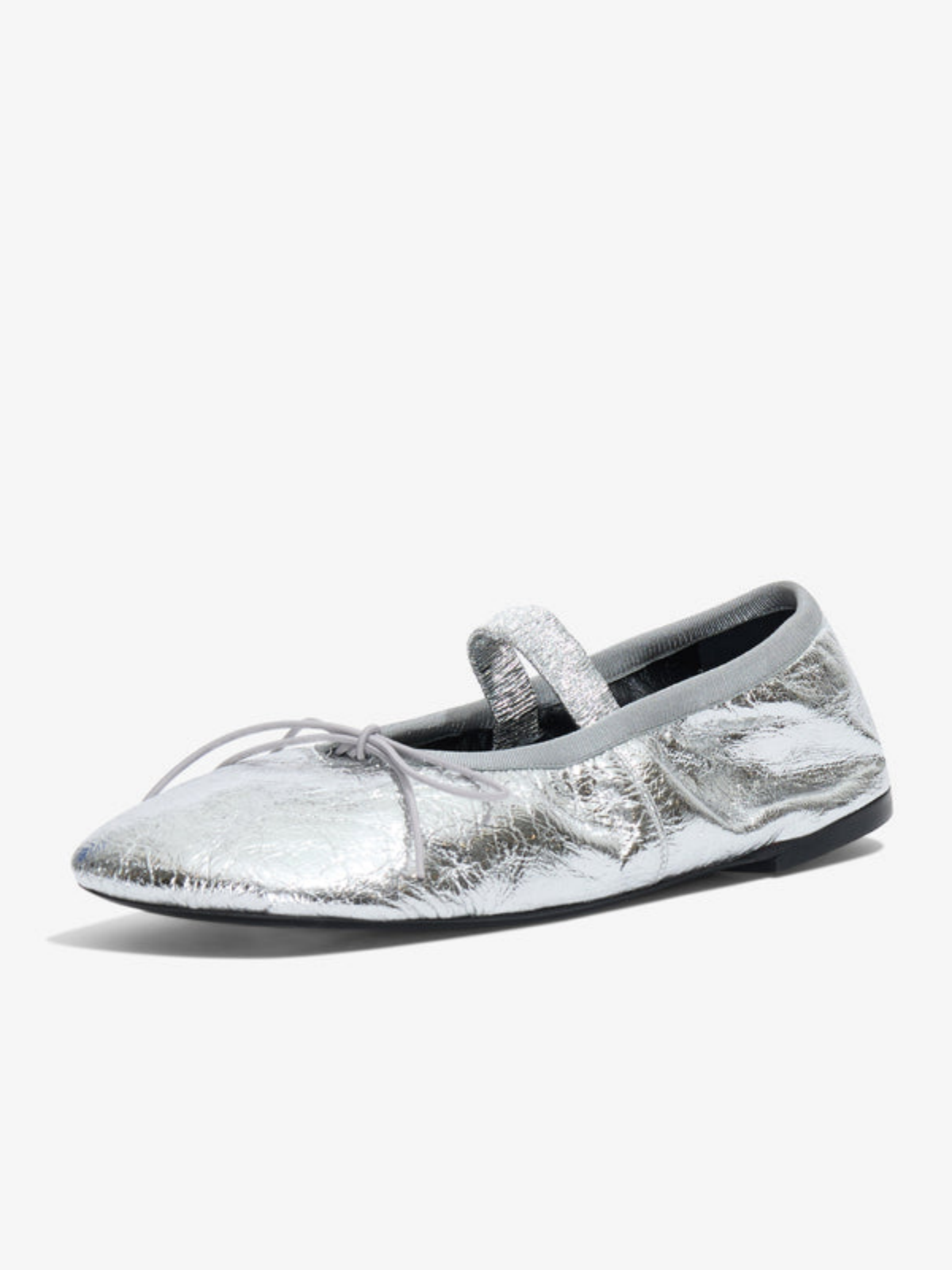 Crinkle Metallic Silver Super Cute Bow Ballet Flats Mary Janes