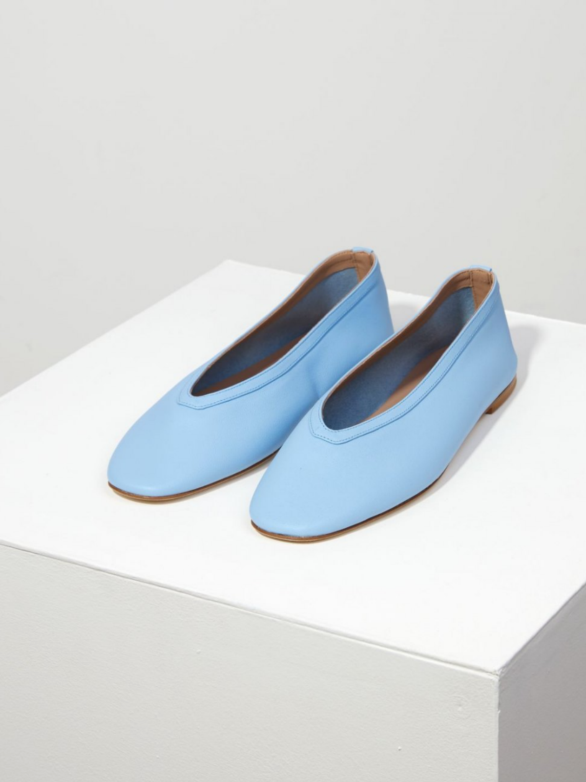 Blue Vegan Leather Square Toe Slip-On Ballet Flats