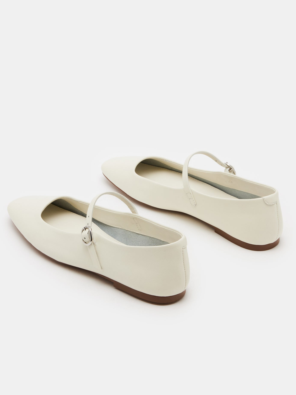 Patent Ivory Square-Toe Bridge Strap Mary Janes Ballet Flats