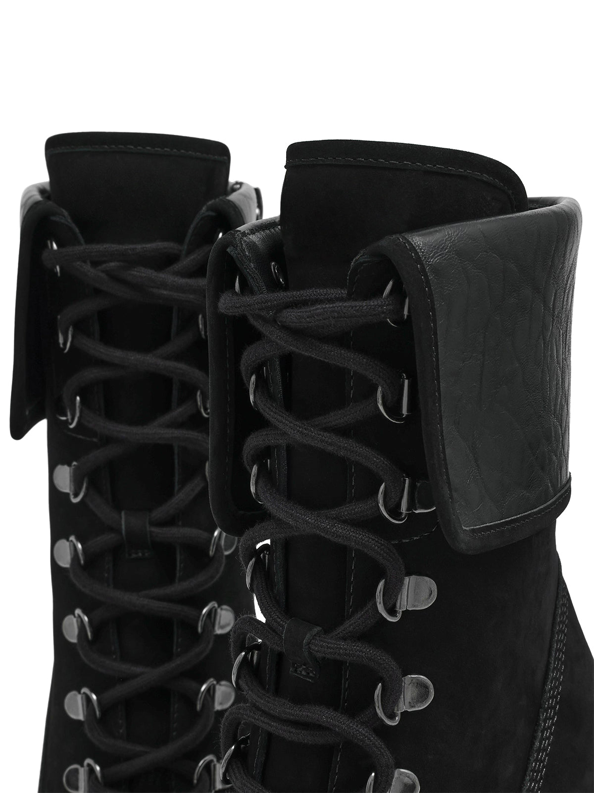 Black Pointed-Toe Lace-Up Chic Ankle Stiletto Boots
