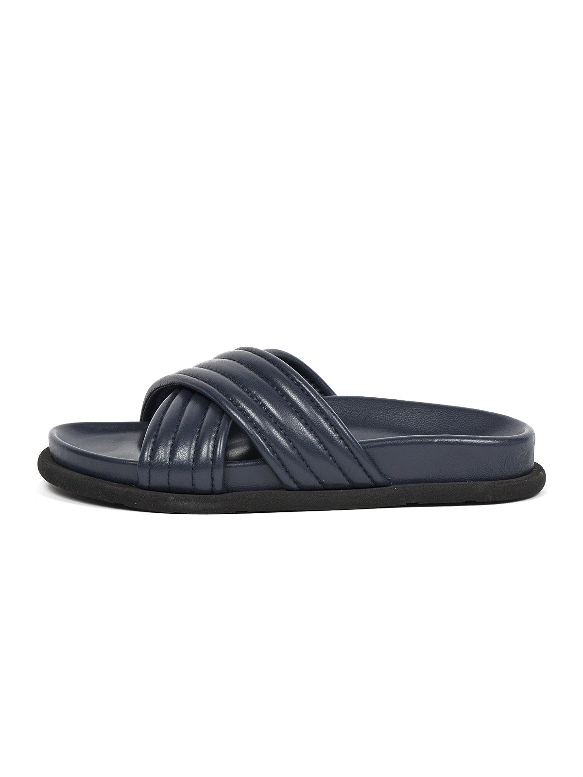 Navy Square-Toe Crossed Straps Chic Backless Flats