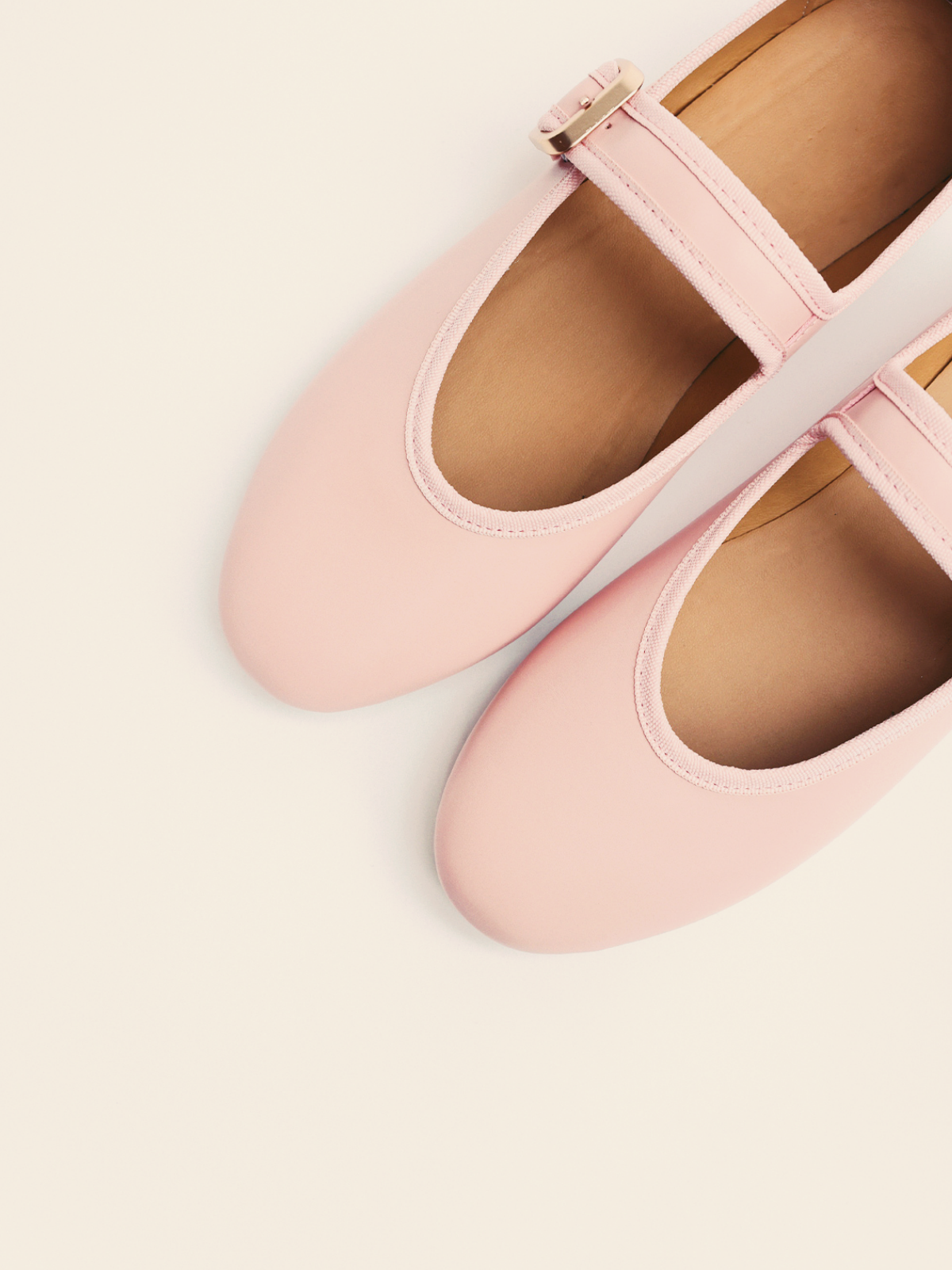 Pink Buckled Detailed Oval Ballet Flats Mary Janes With Wide Strap